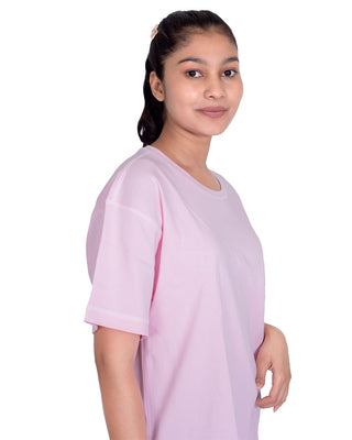 Women Pink Round Neck Oversized T-Shirt