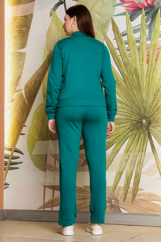 ONE SKY Women's Front Open Tracksuit | Cotton Blend Solid Co-ord Set | Zipper Jacket & Slip-On Pants with 4 Pockets