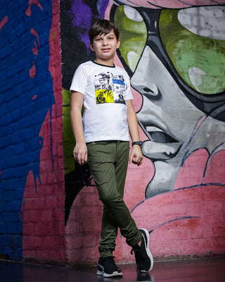 BOYS REGULAR FIT MILITARY OLIVE CAUSAL PANT