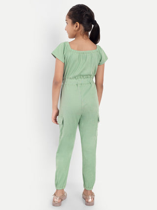 ONE SKY GIRLS FAIR GREEN SOLID JUMPSUIT