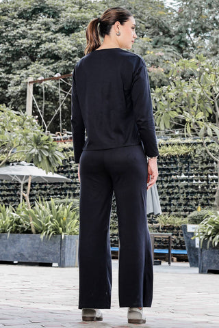 WOMEN ROUND NECK BLACK FULL SLV  CO-ORD SET