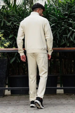 Men's Tracksuit Set Solid Color Cotton Blend | Mock Collar Top with Zip | Mid-Rise Jogger Bottom | Long Sleeve Activewear | 4-Pocket Casual Gym Sportswear