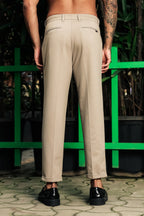 ONE SKY Men’s Cotton Spandex Pleated Trousers | Mid Rise Casual Pants with Button & Zip Closure | 4 Pockets | Solid Color | Machine Wash