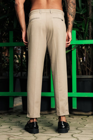 ONE SKY Men’s Cotton Spandex Pleated Trousers | Mid Rise Casual Pants with Button & Zip Closure | 4 Pockets | Solid Color | Machine Wash