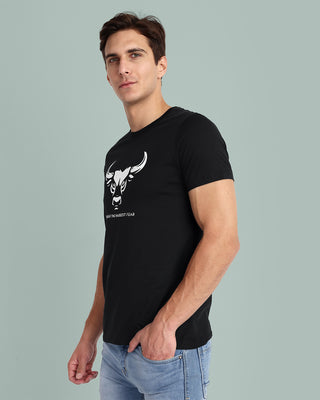 Men Black Round Neck T-Shirt