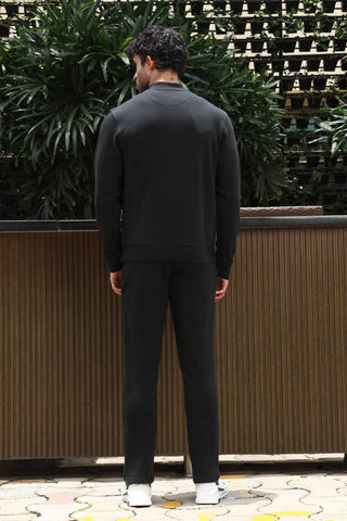 Men’s Typography Printed Tracksuit Set | Stand Collar Zip-Up Jacket & Slip-On Joggers | Cotton Blend | Mid-Rise Flat Front | 4 Pockets | Long Sleeves | Casual Athleisure