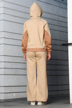 ONE SKY Women's Embroidered Colorblock Tracksuit | Cotton Blend Co-ord Set with Hooded Zipper Top & Drawstring Pants | 4 Pockets