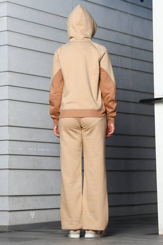 ONE SKY Women's Embroidered Colorblock Tracksuit | Cotton Blend Co-ord Set with Hooded Zipper Top & Drawstring Pants | 4 Pockets