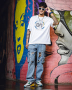 Men's Printed Round Neck Pure Cotton White Oversize T-Shirt