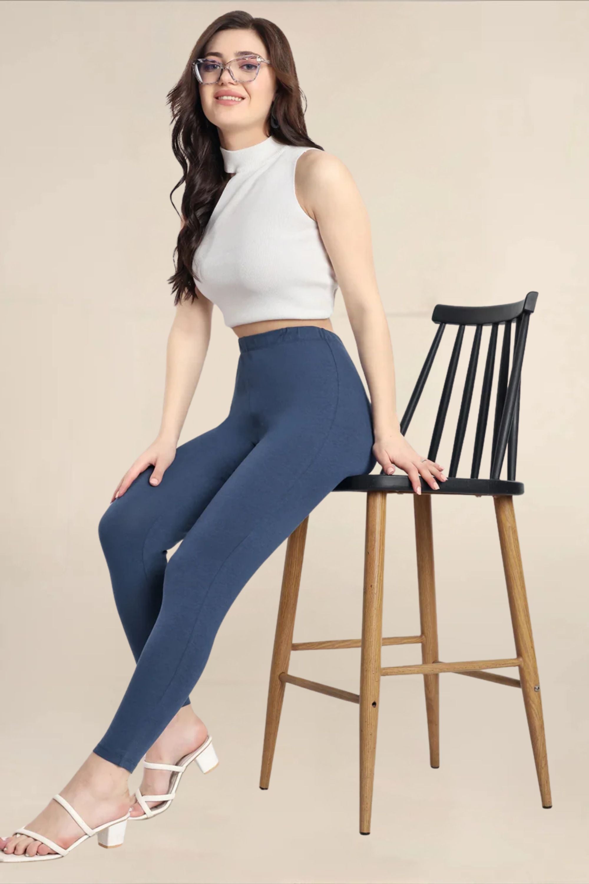 WOMENS MOON LIGHT BLUE ANKLE LENGTH POCKET LEGGING