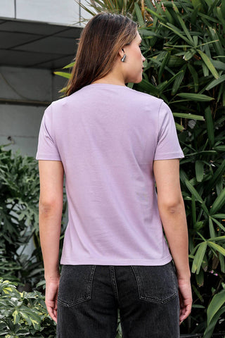 WOMEN ROUND NECK LAVENDER T SHIRT