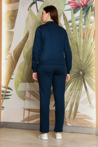 ONE SKY Women's Front Open Tracksuit | Cotton Blend Solid Co-ord Set | Zipper Jacket & Slip-On Pants with 4 Pockets