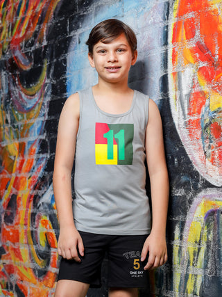 Boys Summer Tank T-Shirt - Cotton Sleeveless Regular Fit Innerwear Tee, Gray