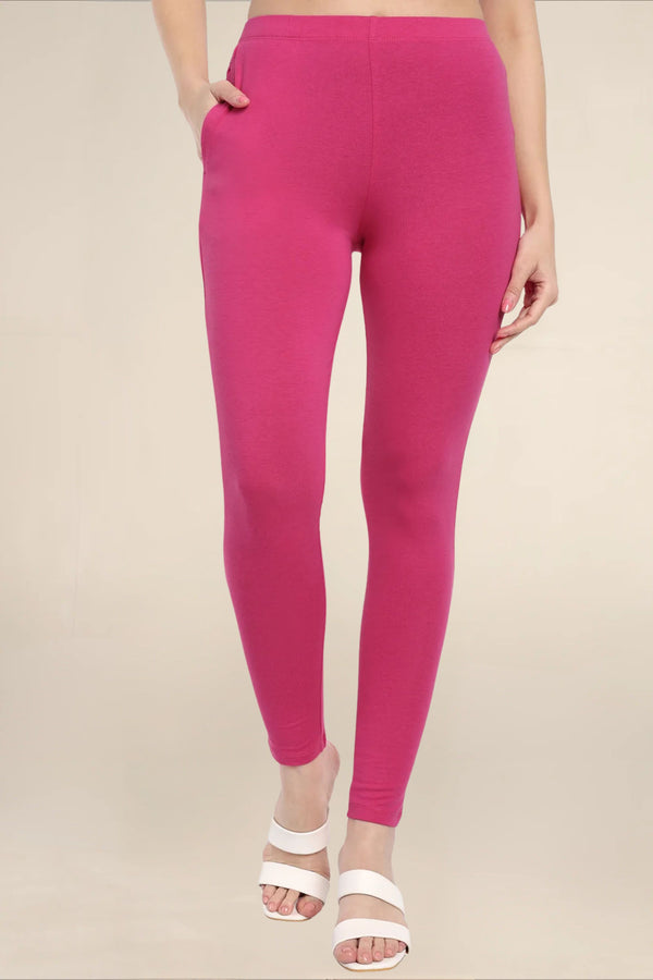Women Fuchsia Pink Regular Pocket Legging