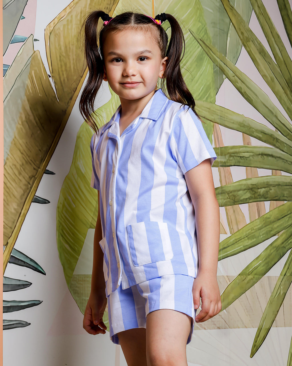 Girls Night Wear Half Sleeves Shirt with Shorts, Blue