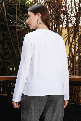 ONE SKY Women's Printed & Typographic Full Sleeve T-Shirt | Cotton Modal Blend Round Neck Top | Soft & Stretchy