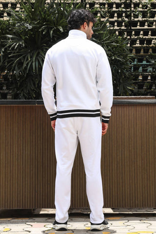 Men's Solid Tracksuit Set | Cotton Blend Mock Collar Zip-Up Jacket & Drawstring Joggers | Mid-Rise Fit | 4 Pockets | Long Sleeves | Casual Athleisure Sportswear