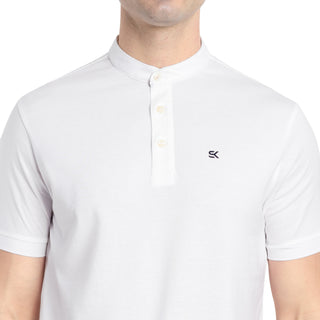 Men White Pure Cotton Polo T-Shirt