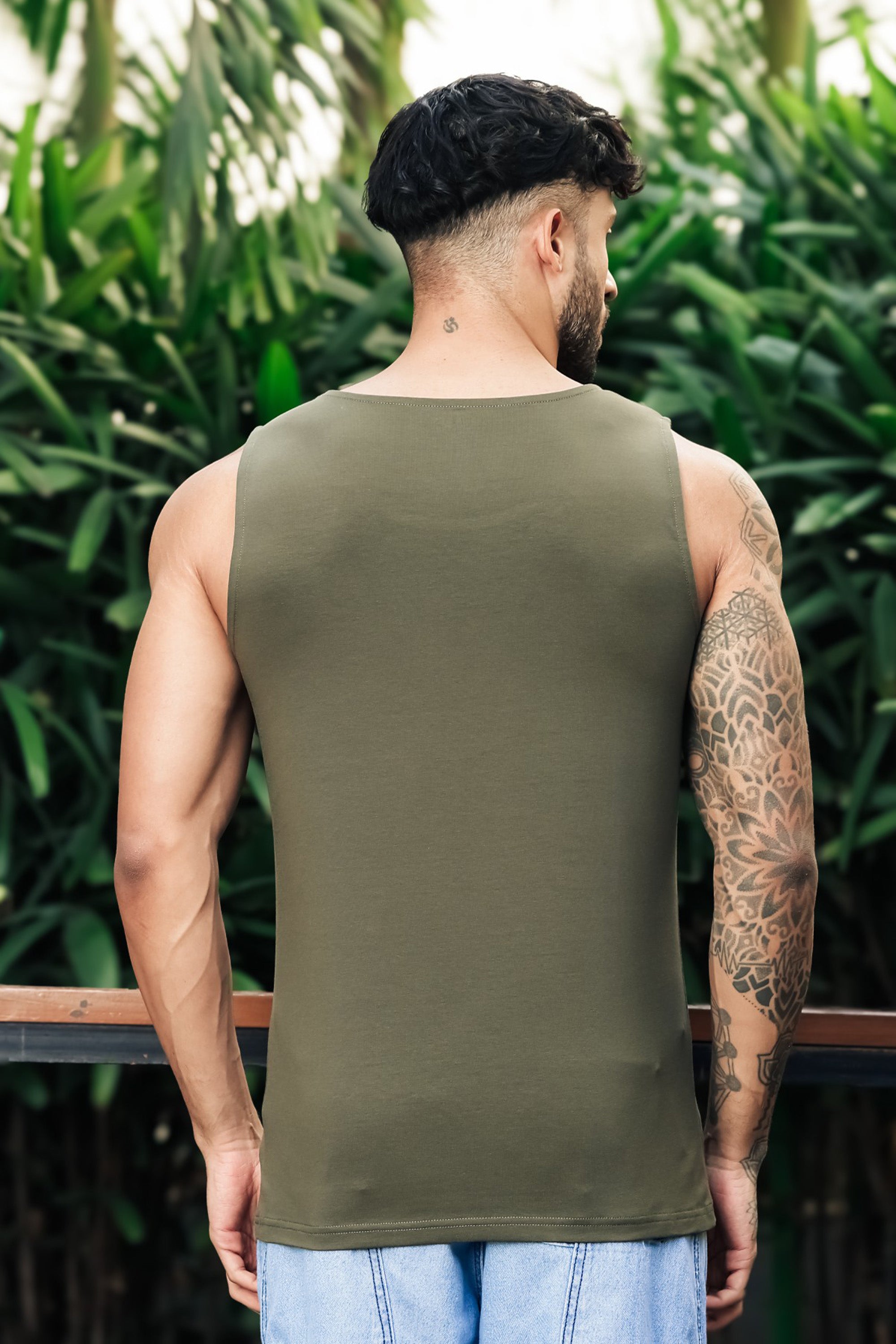 ONE SKY Men’s Cotton Spandex Printed Tank Top | Sleeveless Round Neck Casual Vest | Typography Print | Stretch Fabric | Machine Wash