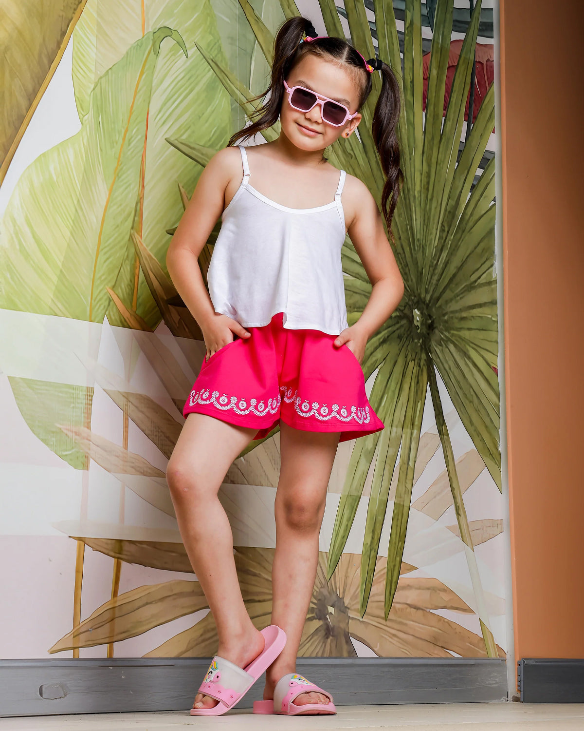 Girls Regular Fit Printed Shorts with Side Pocket