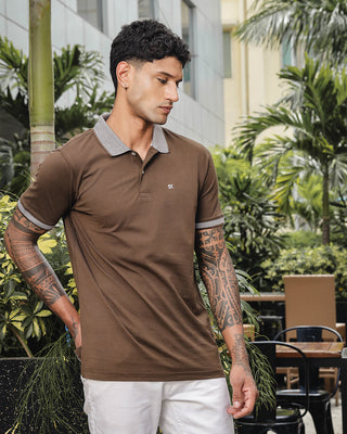 Men's Brown Pure Cotton Polo T-Shirt