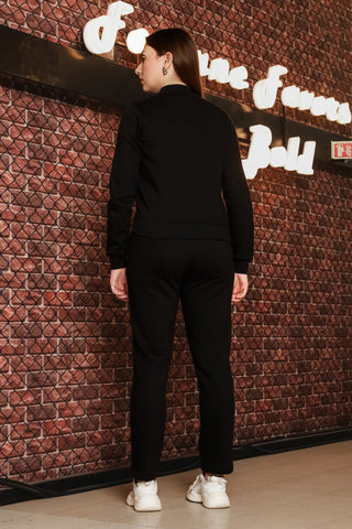 ONE SKY Women's Embroidered Front Open Tracksuit | Cotton Blend Co-ord Set with Zipper Top & Slip-On Bottom | Typography Detail & 4 Pockets