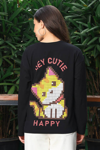 ONE SKY Women's Printed & Graphic Full Sleeve T-Shirt | 95% Cotton 5% Spandex Round Neck Top | Comfortable Fit