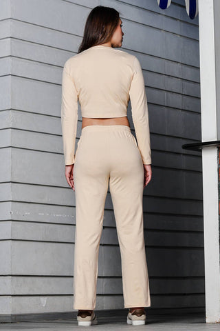 WOMEN ROUND NECK CREAM FULL SLV  CO-ORD SET