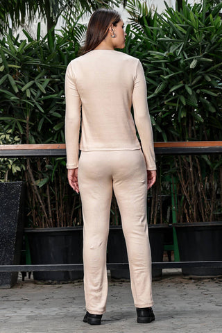 WOMEN ROUND NECK CREAM FULL SLV  CO-ORD SET