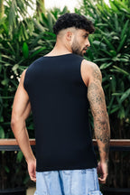 ONE SKY Men’s Cotton Spandex Printed Tank Top | Sleeveless Round Neck Casual Vest | Typography Print | Stretch Fabric | Machine Wash