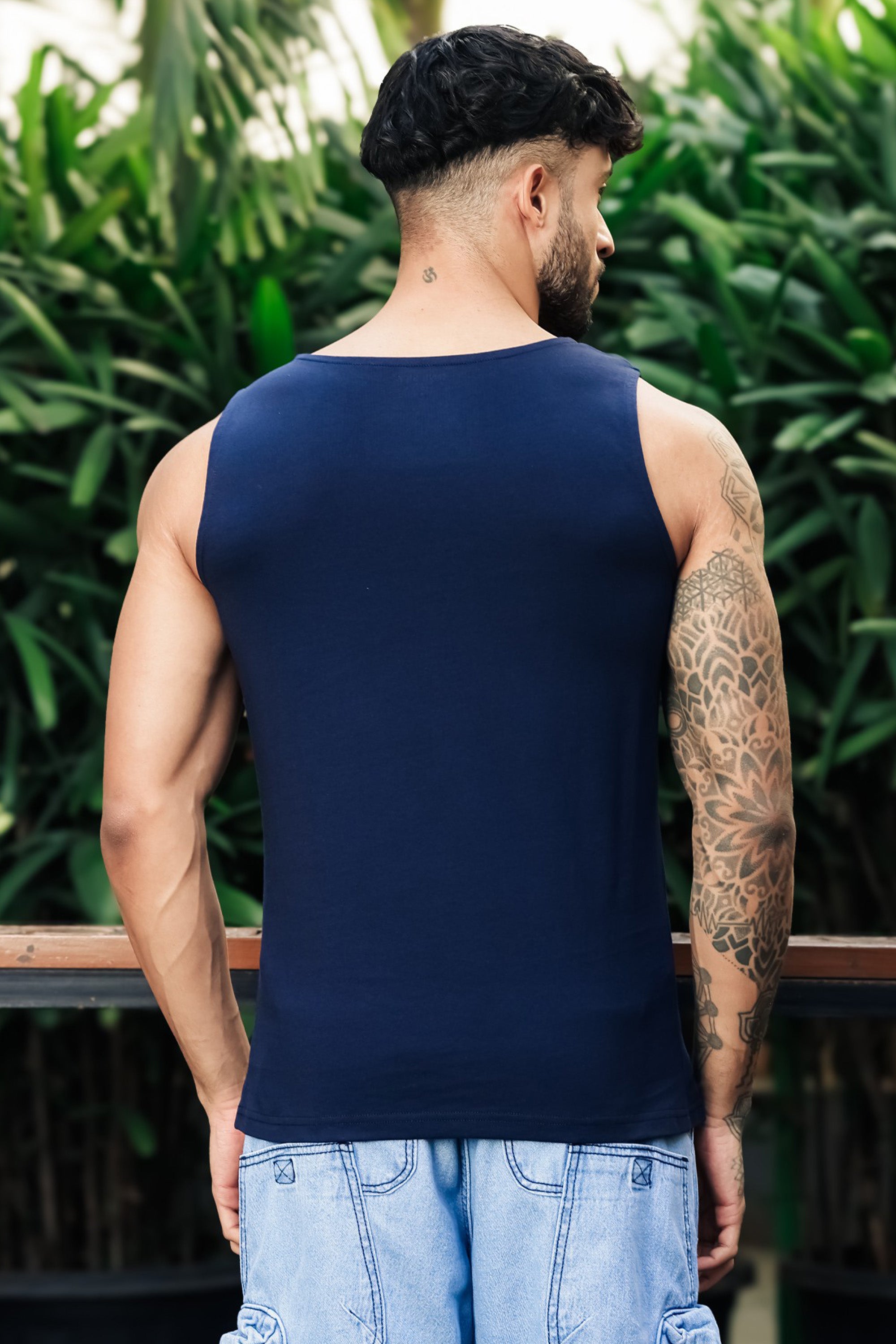 ONE SKY Men’s Cotton Printed Tank Top | Sleeveless Round Neck Casual Vest | Typography Print | Machine Wash