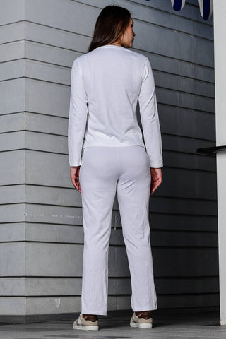 WOMEN ROUND NECK WHITE FULL SLV  CO-ORD SET