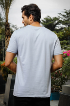 Mens Printed Round Neck Light Blue T-Shirt