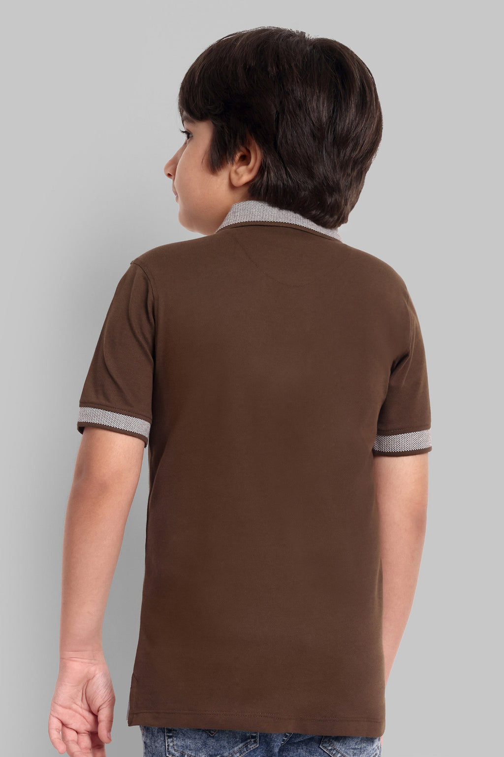 Boys Designed Collared Polo Tshirt Brown