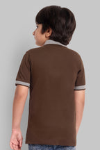 Boys Designed Collared Polo Tshirt Brown