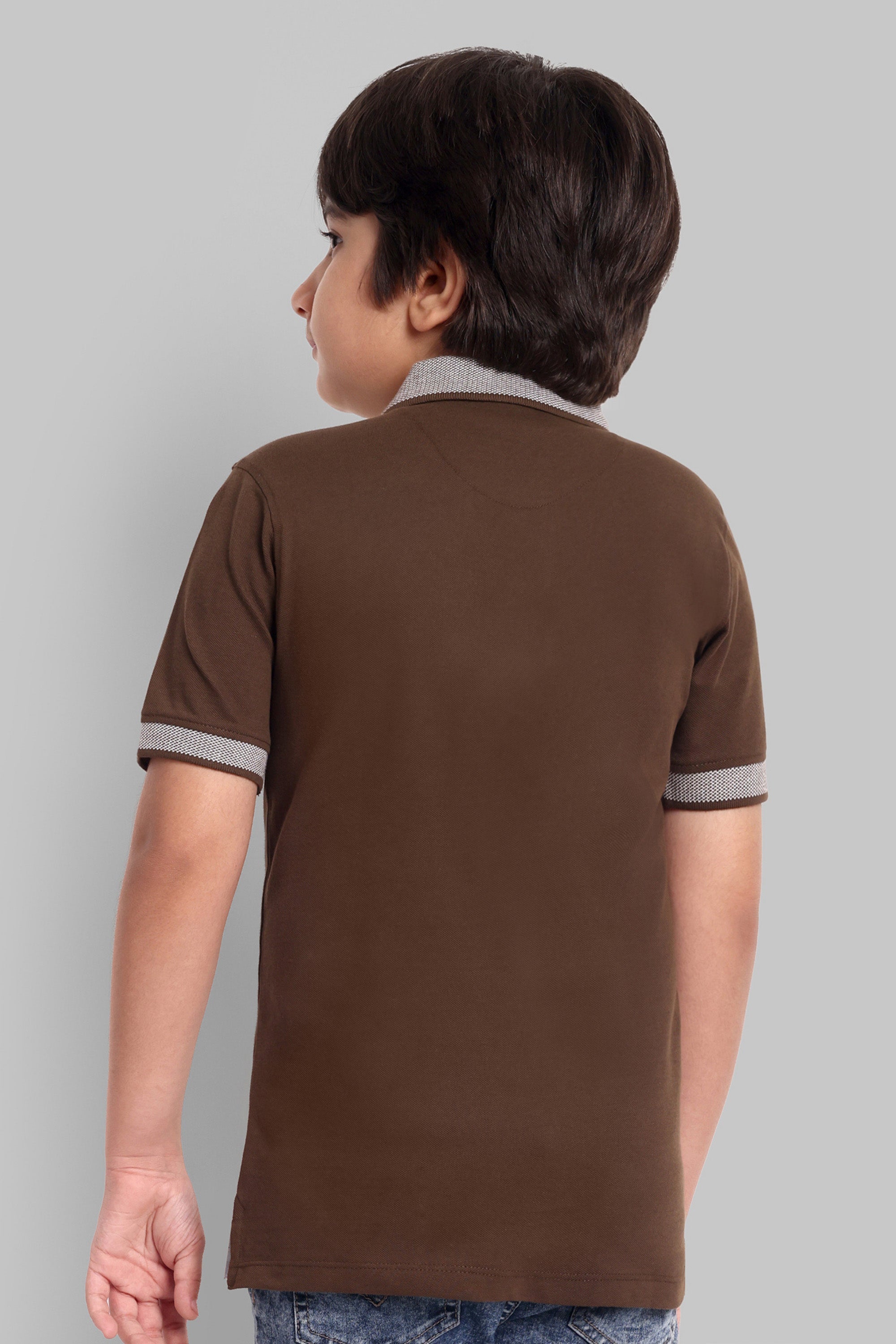 Boys Designed Collared Polo Tshirt Brown