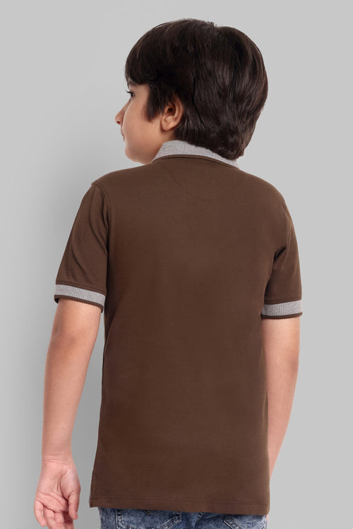 Boys Designed Collared Polo Tshirt Brown