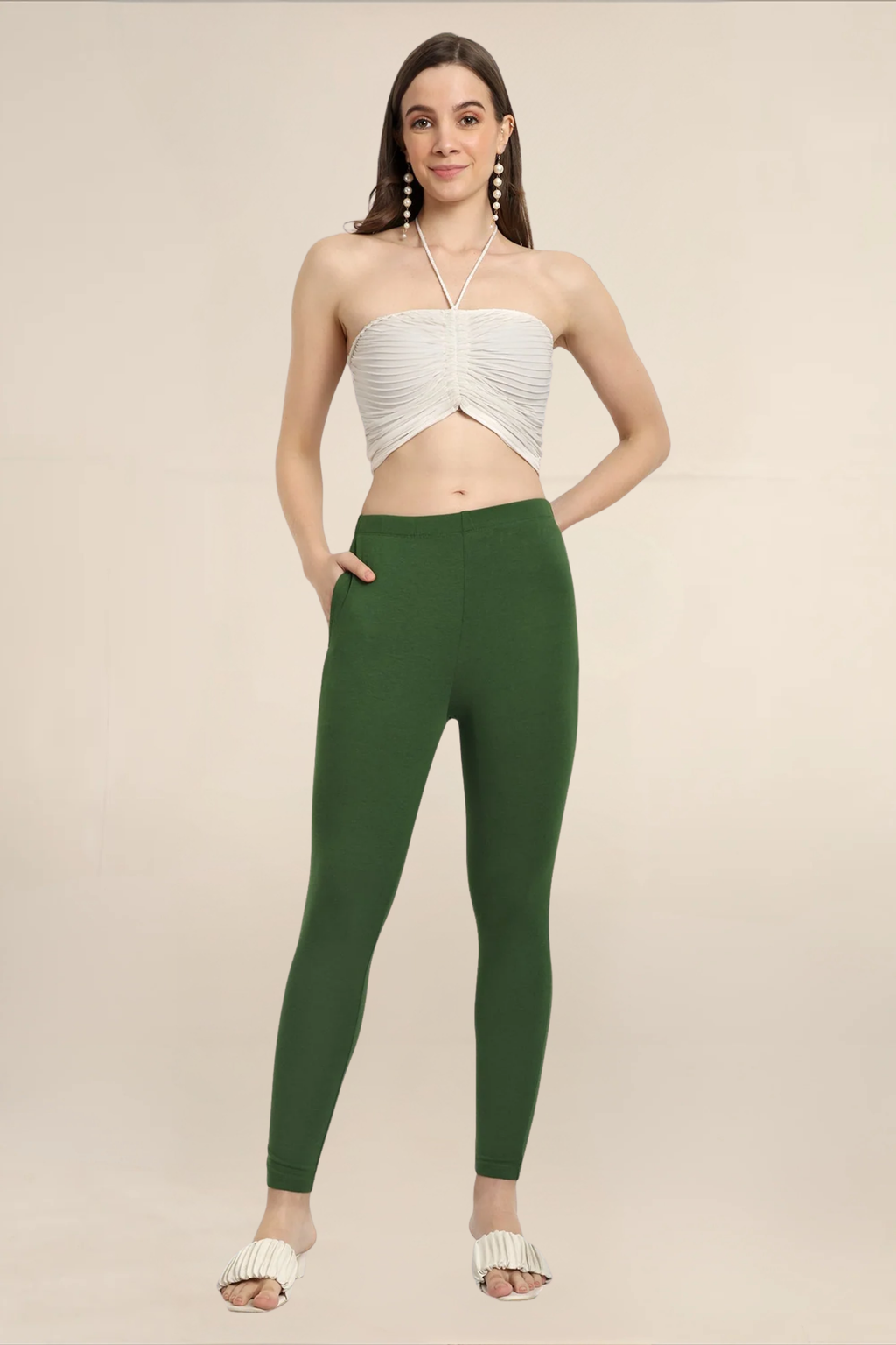 Women Dark Green Ankle Length Legging