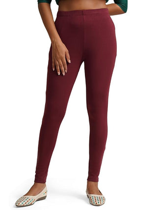 WOMENS BURGUNDY REGULAR LENGTH POCKET LEGGING