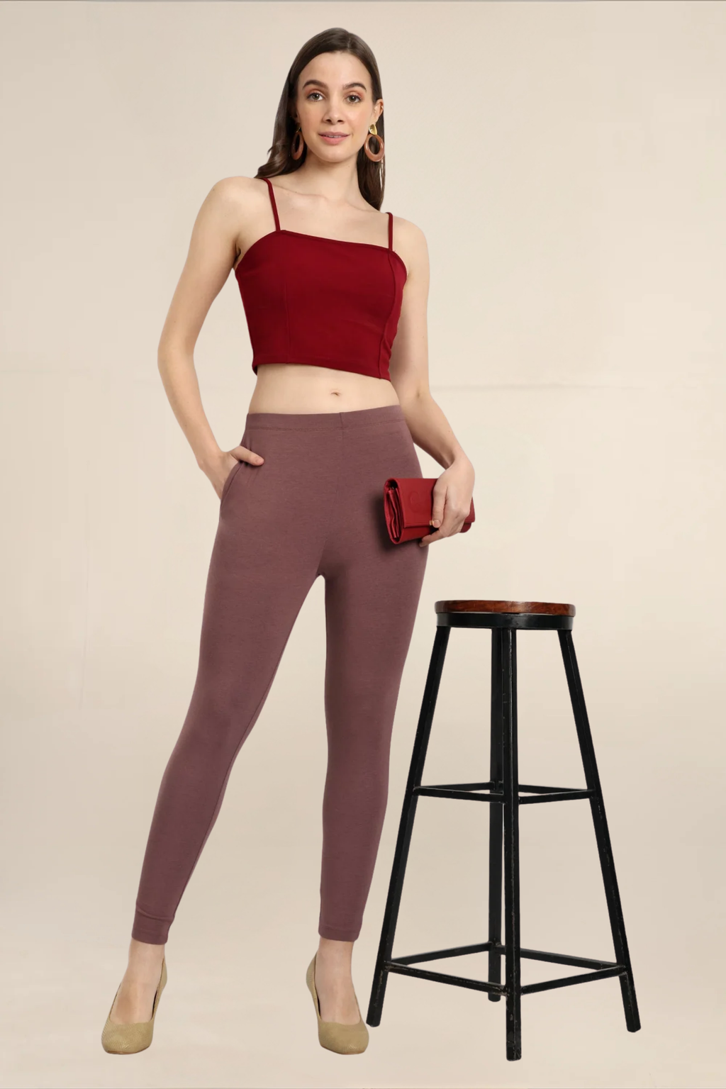 Women Light Brown Ankle Length Legging