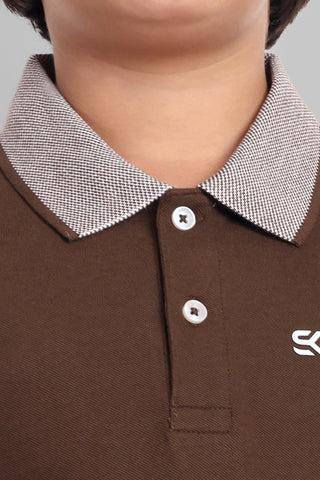 Boys Designed Collared Polo Tshirt Brown