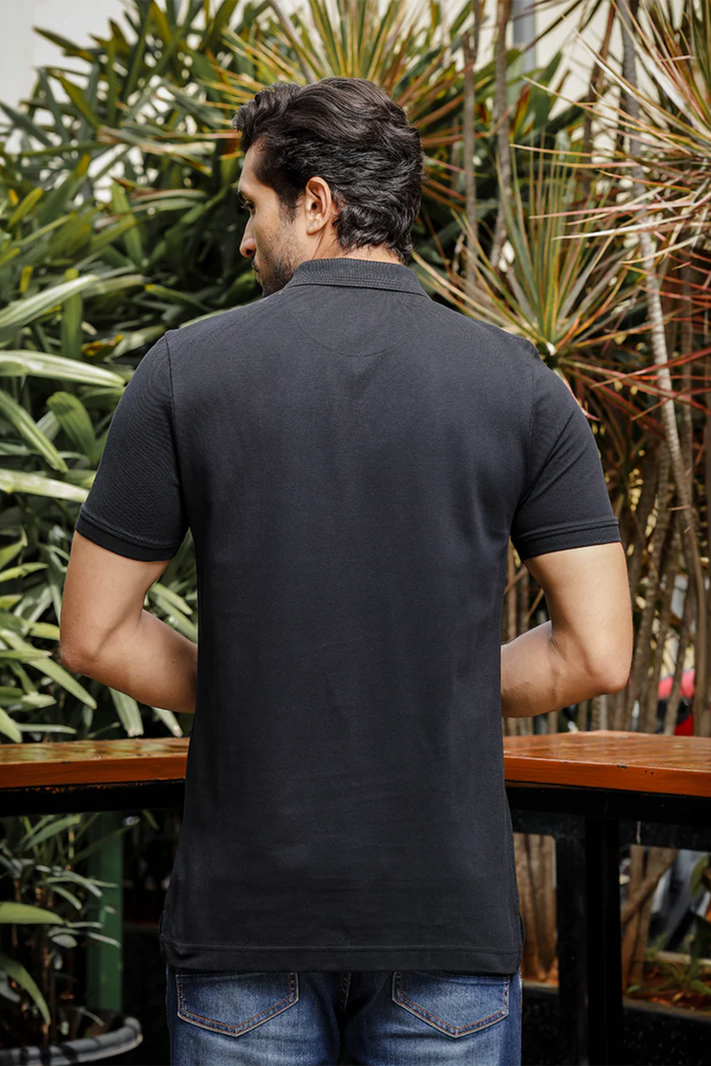 Mens Solid Polo Neck Black T-Shirt