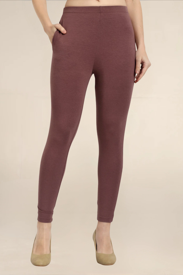 Women Light Brown Ankle Length Pocket Legging