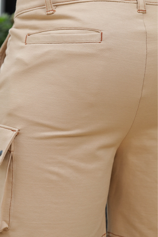 Mens Solid Beige Casual Shorts