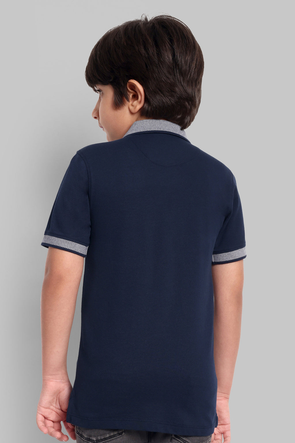 Boys Designed Collared Polo Tshirt Navy
