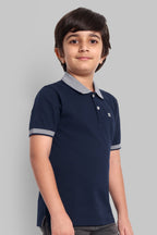 Boys Designed Collared Polo Tshirt Navy