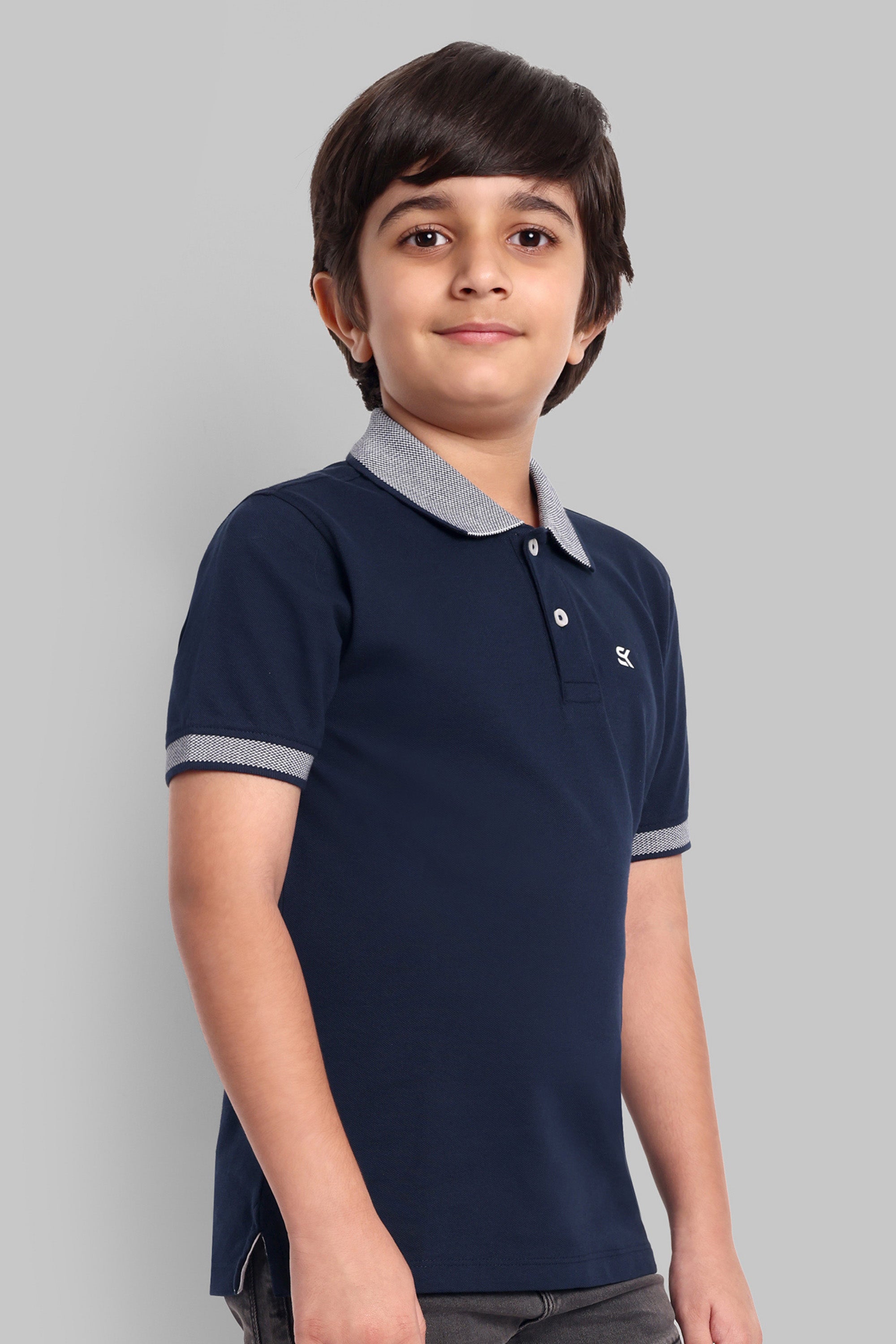 Boys Designed Collared Polo Tshirt Navy