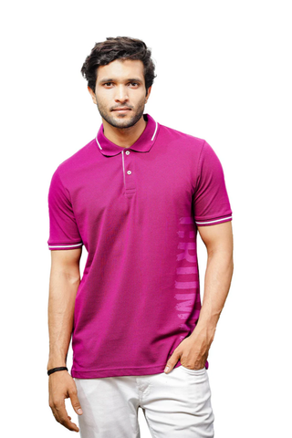 Mens Graphic Print Polo Neck Purple T-Shirt