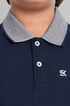Boys Designed Collared Polo Tshirt Navy