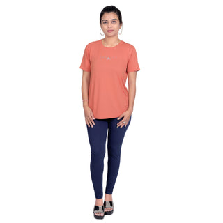 Women Typography Round Neck Cotton Blend Orange T-Shirt